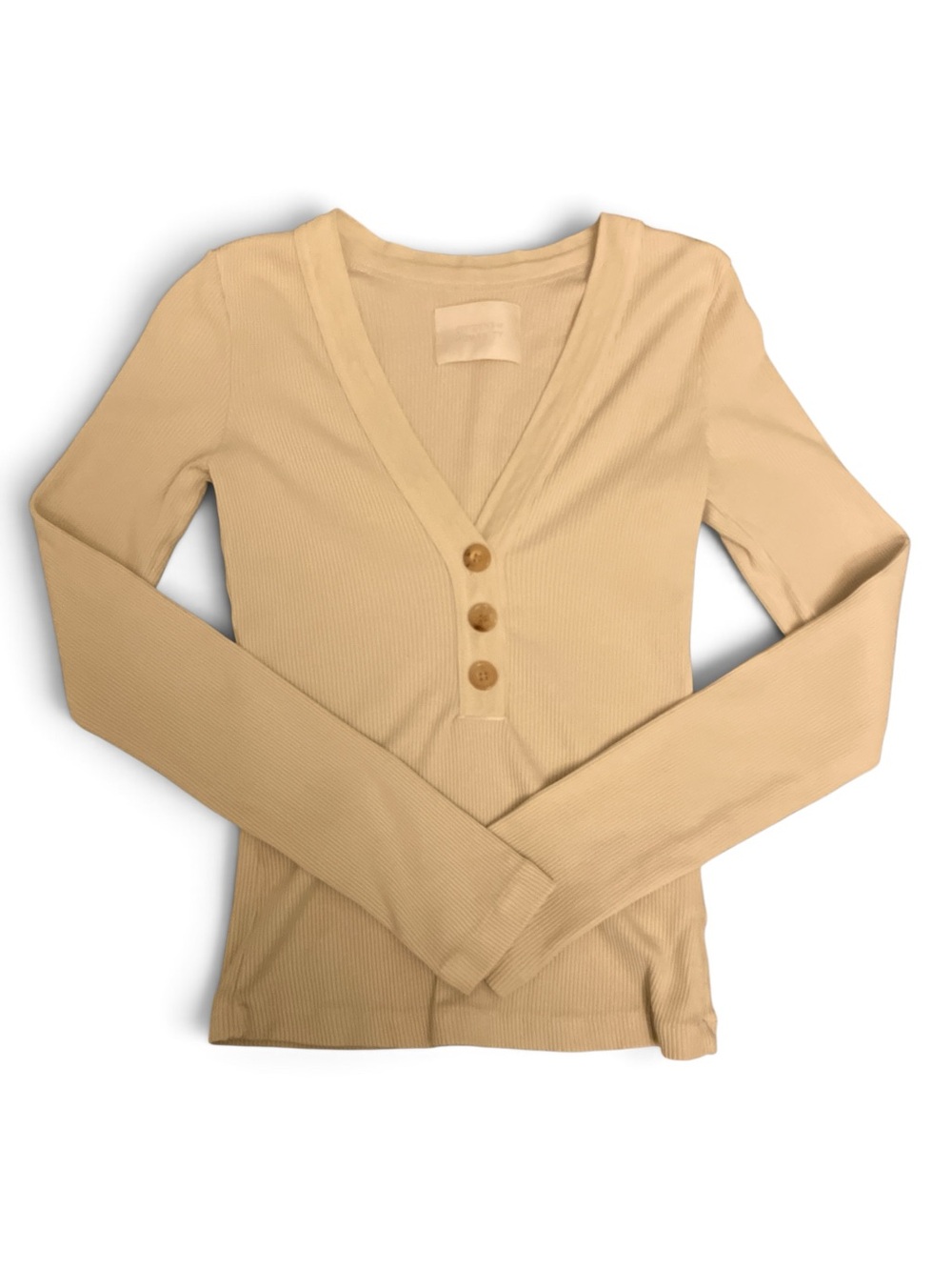 Citizens Of Humanity Ribbed V-Neck Henley Top - Cream